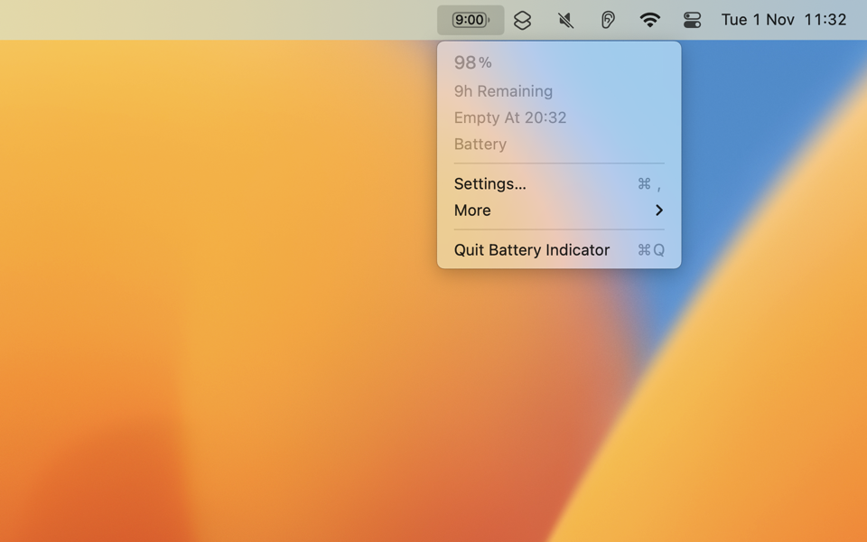 Battery Indicator Mac v2.19.0 菜單欄中電池電量百分比指示器